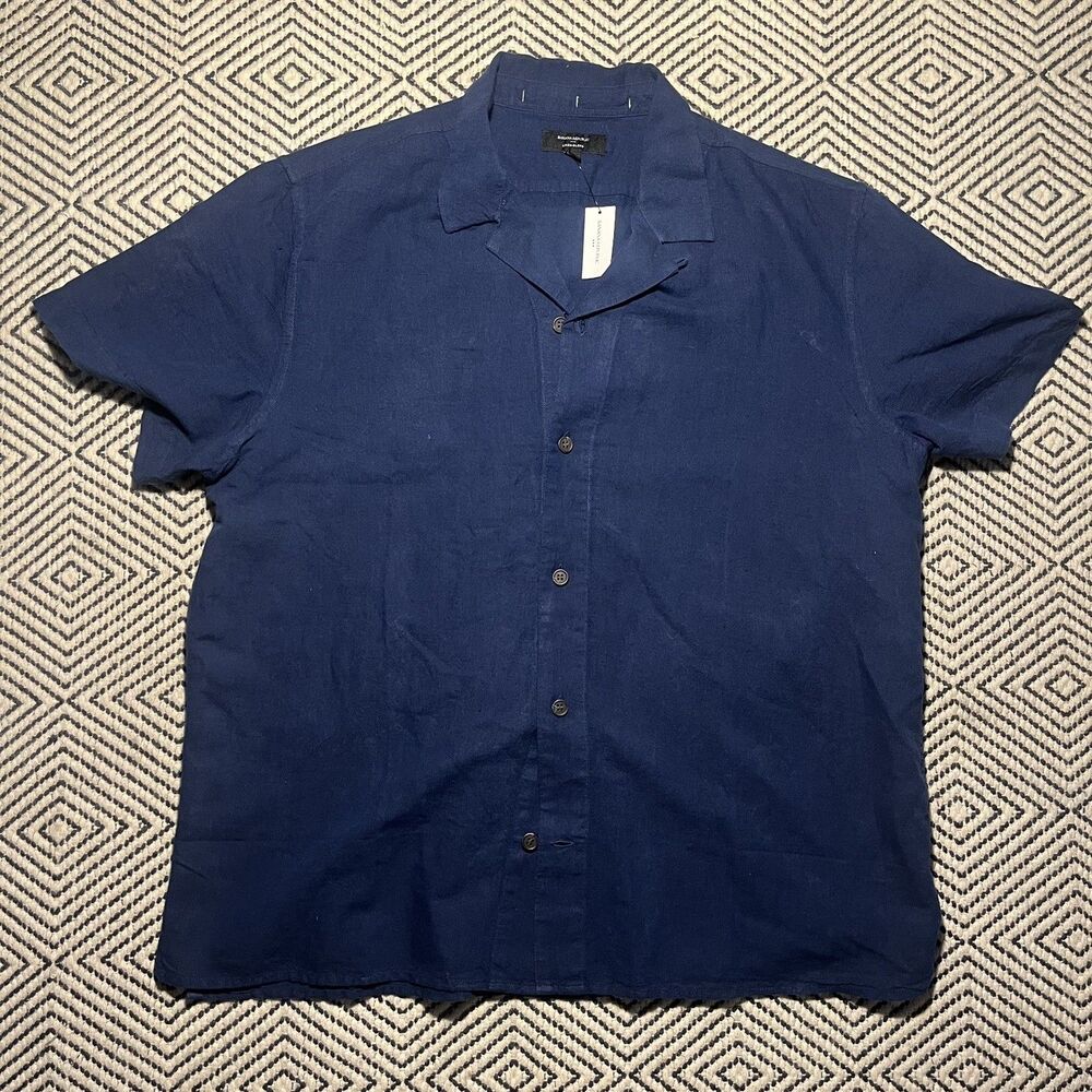 NWT Banana Republic Shirt Men's XL Linen Short Sleeve Button Up Solid Blue